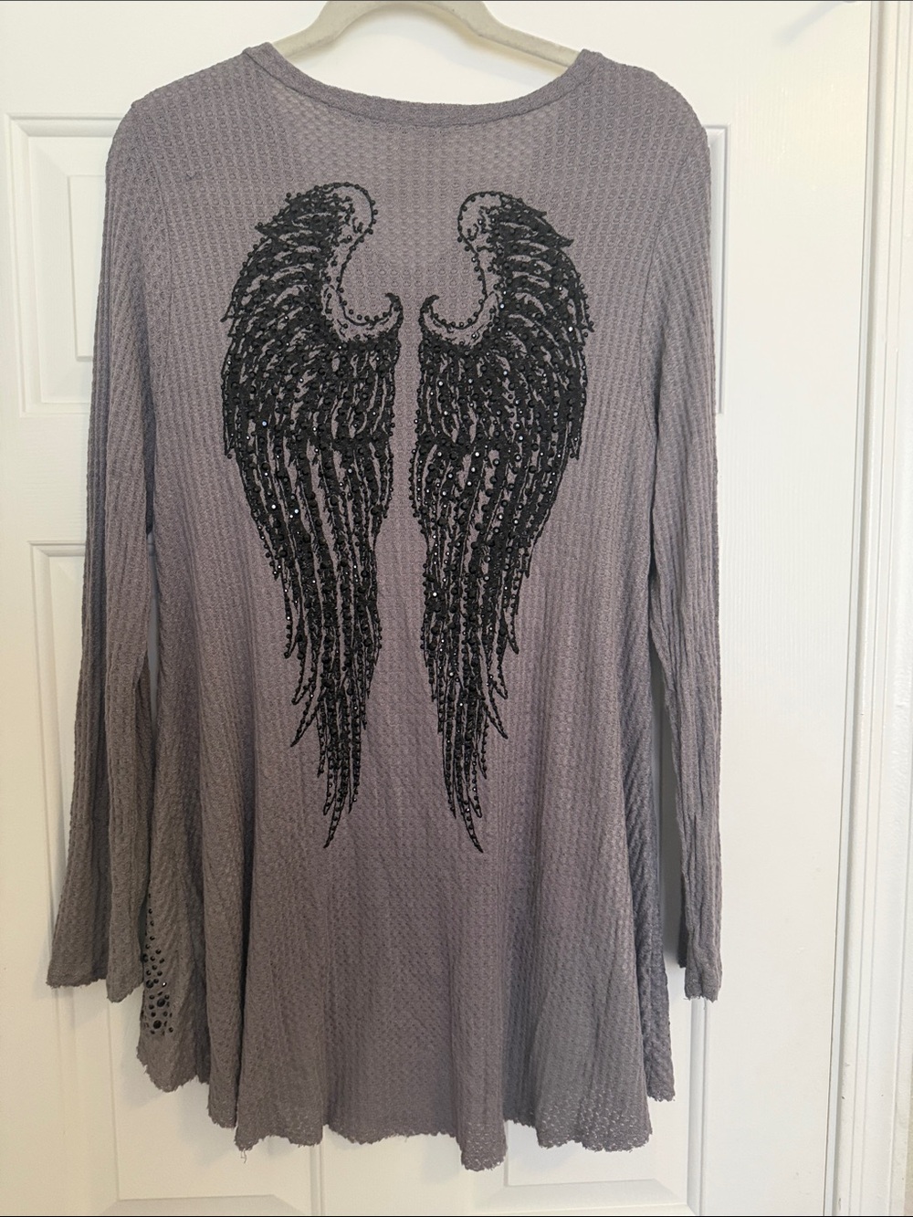 Vocal Waffle Knit Long Sleeve gray & black rhinestones Dress/Tunic, size XL